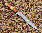 Custom Handmade Damascus Fillet Knife with Bone and Rosewood Handle - 10.5" Overall Length with Leather Sheath