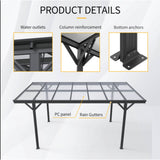 [10X16FT] Alora Heavy-Duty Outdoor Driveway Pergola With Aluminum Alloy Frame And Polycarbonate Panels (SAK47395)