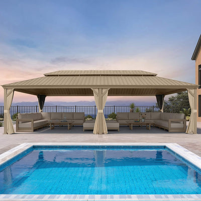 [14X28FT] Alora Extra-Large Hardtop Gazebo With Galvanized Steel Double Roof, Curtains And Netting (SAK85731)