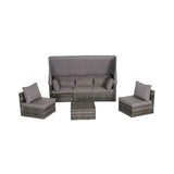 Alora 5-Piece Outdoor Patio Wicker Daybed Furniture Set With Retractable Canopy (SAK37816)