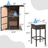 5 PCS Patio Rattan Bar Table Stool Set With Hidden Storage Shelf & Cushions (SAK14645)