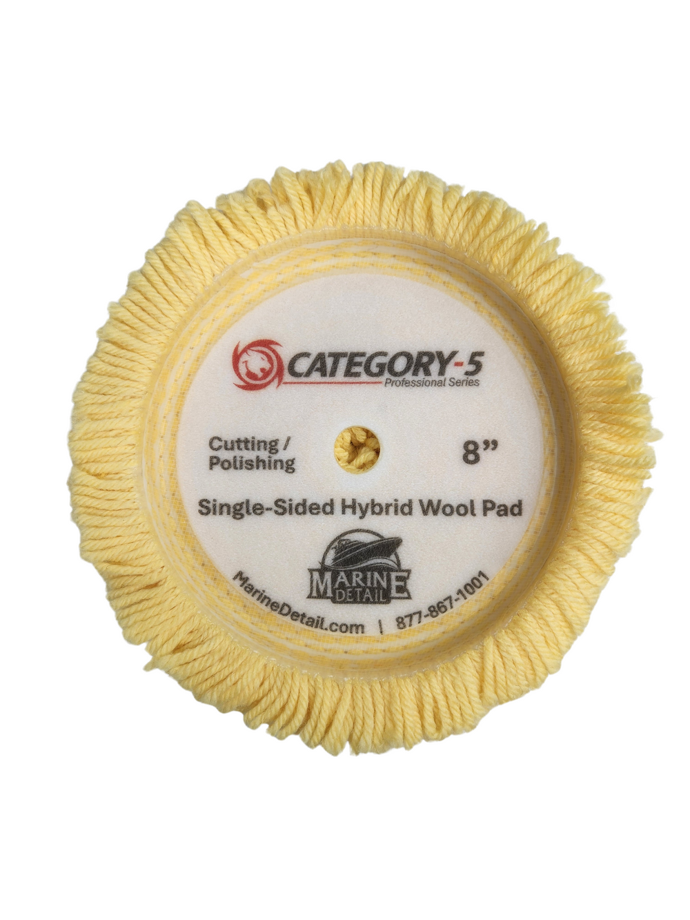 8” x 1.5” Hybrid Wool (80/20) - Cut & Polish Pad – Yellow – Hook & Loop – Professional Series
