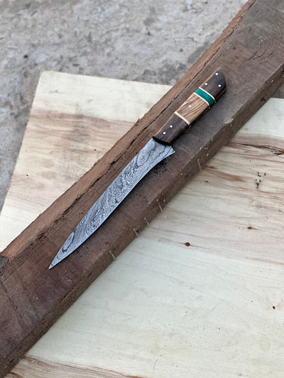 Handmade Damascus Steel Large Fillet Knife Hunting Fishing, Full Tang 13.5 inch