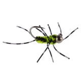 Barbless Pat's Barred Rubber Legs Tungsten Bead Jigged Black/Chartreuse Euro Nymph  - Set of 12 Flies Hook Size 6