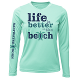 "Life Is Better At The Beach" Turtle Women's Long Sleeve UPF 50+ Dry-Fit Shirt (No Back)