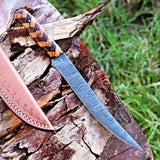 Fishing Fillet Knife - Handmade Damascus Steel Best Fillet Knife with Rosewood and Olive Wood Handle & Leather Sheath