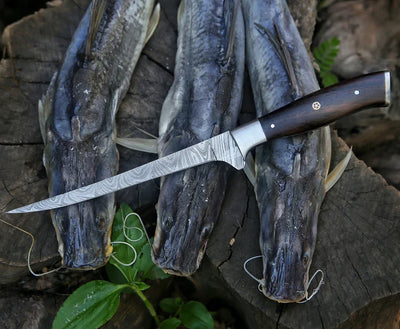Custom Handmade 13-Inch Damascus Steel Fillet Knife with Rosewood Handle and Steel Bolster
