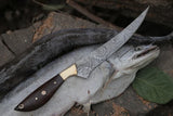 Custom Handmade 13-Inch Damascus Steel Fillet Knife with Rosewood Handle and Brass Bolster