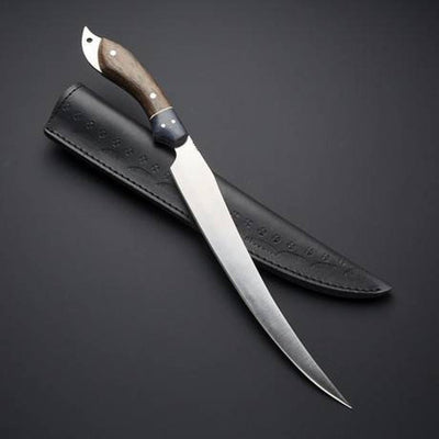 Custom Handmade Stainless Steel Fishing Fillet Knife - 13" with Rosewood and Buffalo Horn Handle