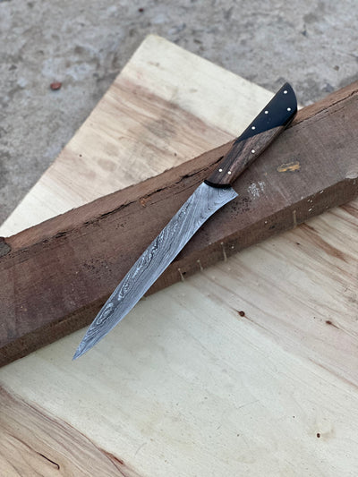 Handmade Damascus Steel Large Fillet Knife Hunting Fishing, Full Tang 13.5 inch