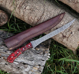 Custom Handmade Damascus Steel Fishing Fillet Knife - 13" Blade with Pakka Wood Handle & Leather Sheath | Best Flexible Fillet Knife for Fishing