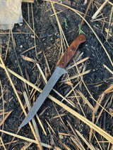 Custom Handmade Damascus Steel Fishing Fillet Knife - 13" Blade, Rosewood Handle with Steel Bolster & Leather Sheath | Superior Flexible Fillet Knife