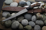 Custom Handmade Damascus Steel Fishing Fillet Knife 13" – Buffalo Horn & Rosewood Handle | Best Flexible Fillet Knife with Leather Sheath