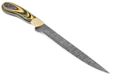 Custom Handmade Damascus Fillet Knife - 12" with Pakka Wood Handle and Brass Bolster