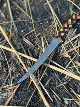 Custom Handmade Damascus Steel Fishing Fillet Knife - 13" Blade with Rosewood and Olive Wood Handle, Steel Bolster & Leather Sheath | Premium Flexible Fillet Knife