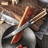 Best Custom Handmade Damascus Steel Fillet Knife - 10.5" Flexible Blade with Exotic Wood Handle & Leather Sheath