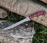 Custom Handmade Damascus Steel Fishing Fillet Knife - 13" Blade with Pakka Wood Handle & Leather Sheath | Best Flexible Fillet Knife for Fishing