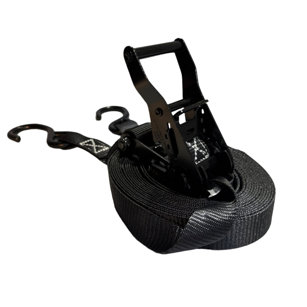 1" Black Ratchet Strap w/Vinyl S Hook  | LENGTH OPTIONS