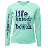 Cocoa Beach, FL "Life is Better at The Beach" Turtle Women's Long Sleeve UPF 50+ Dry-Fit Shirt