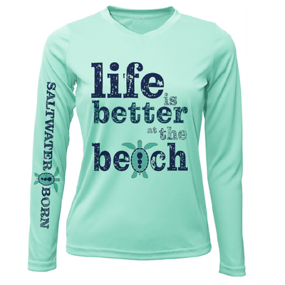 Cocoa Beach, FL "Life is Better at The Beach" Turtle Women's Long Sleeve UPF 50+ Dry-Fit Shirt