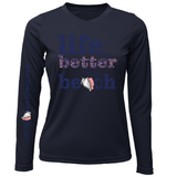 "Life Is Better At The Beach" Conch Women's Long Sleeve UPF 50+ Dry-Fit Shirt (No Back)