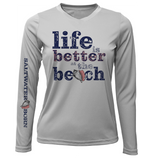 "Life Is Better At The Beach" Conch Women's Long Sleeve UPF 50+ Dry-Fit Shirt (No Back)
