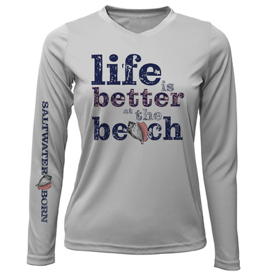 "Life Is Better At The Beach" Conch Women's Long Sleeve UPF 50+ Dry-Fit Shirt (No Back)