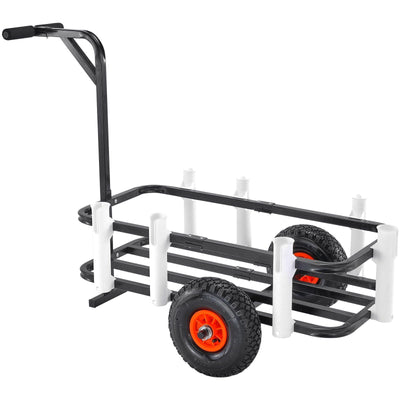 Beach Fishing Cart, 200 lbs Load Capacity, Fish and Marine Cart with Two 11" Big Wheels Rubber Balloon Tires for Sand, Heavy-Duty Steel Pier Wagon Trolley with 7 Rod Holders for Fishing, Picnic