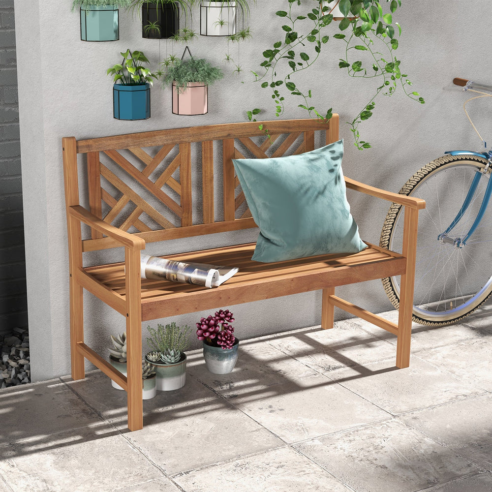 2-Person Wooden Outdoor Bench with Cozy Armrest and Backrest