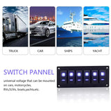 Garfour Marine 6 Gang 5 Pin Red LED Aluminum Rocker Switch Panel