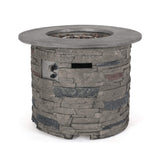 Alora 32-Inch Transitional Outdoor Concrete Round Propane Fire Pit Table, Gray (SAK48268)
